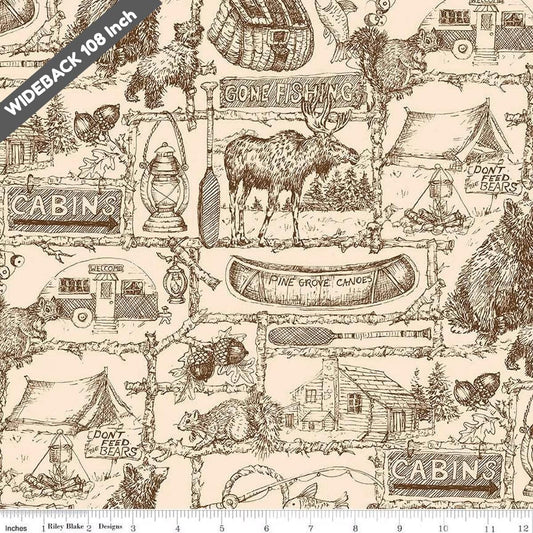 Wide Back Pine Grove Outlines Putty - WB15938-PUTTY - Riley Blake 107/108" Wide - Quilting Cotton Fabric