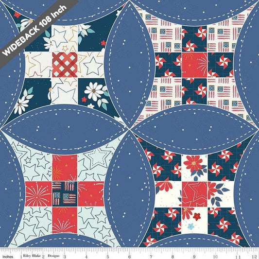 Wide Back Sweet Freedom Denim - WB14418-DENIM - Riley Blake 107/108" Wide - Quilting Cotton Fabric