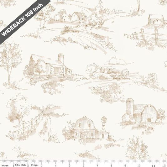 Wide Back Countryside Scenery Sand 3-Yard Package - 3YD-WB14539-SAND - Black Riley Blake 107/108" Wide Quilting Cotton Fabric