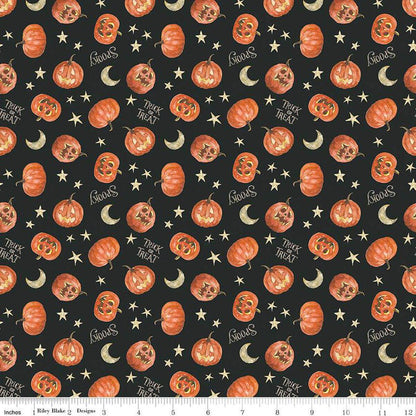 Trick or Treat Pumpkin Black - C15964-BLACK - Riley Blake Designs - Halloween Fabric - Cotton Fabric by the yard