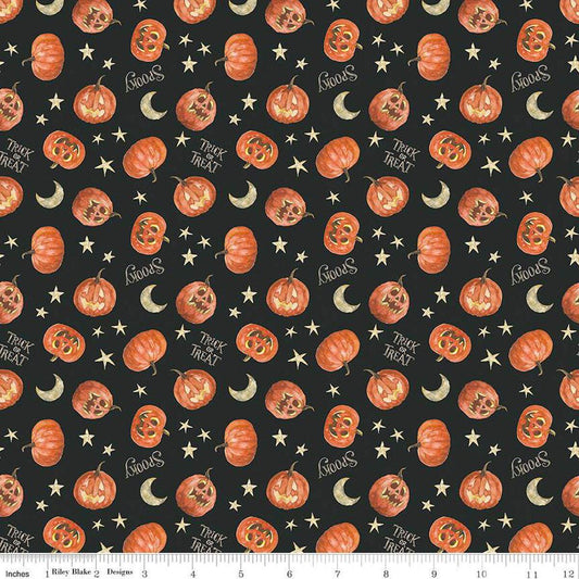 Trick or Treat Pumpkin Black - C15964-BLACK - Riley Blake Designs - Halloween Fabric - Cotton Fabric by the yard