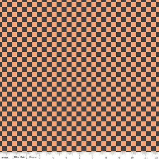 Hey Pumpkin Checks Charcoal- Riley Blake Designs - Cotton Fabric by the yard - C16036-CHARCOAL - Halloween Fabric