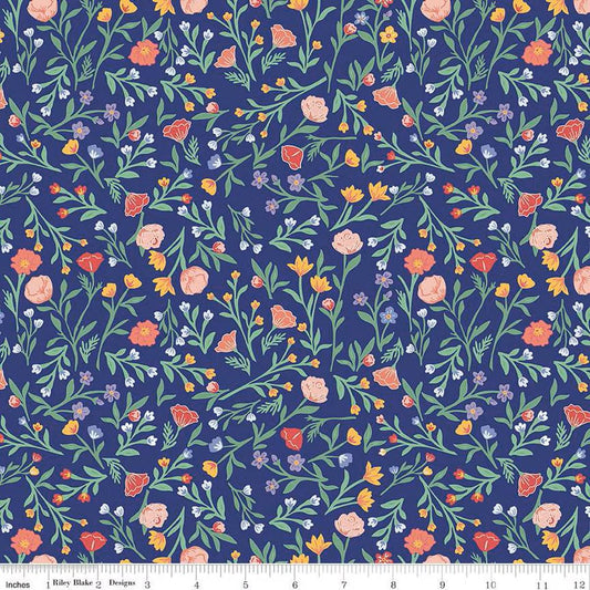 Simple Pleasures Scattered Vine Navy - C16654-NAVY - Riley Blake Designs - Floral Fabric - Cotton Fabric by the yard