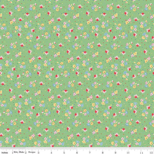 Simple Pleasures Calico Sweet Rose Green - C16653-GREEN - Riley Blake Designs - Floral Fabric - Cotton Fabric by the yard
