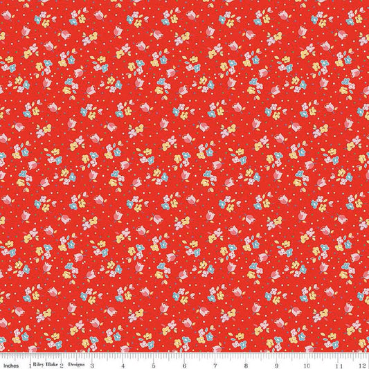 Simple Pleasures Calico Sweet Rose Strawberry - C16653-STRAWBERRY - Riley Blake Designs - Floral Fabric - Cotton Fabric by the yard