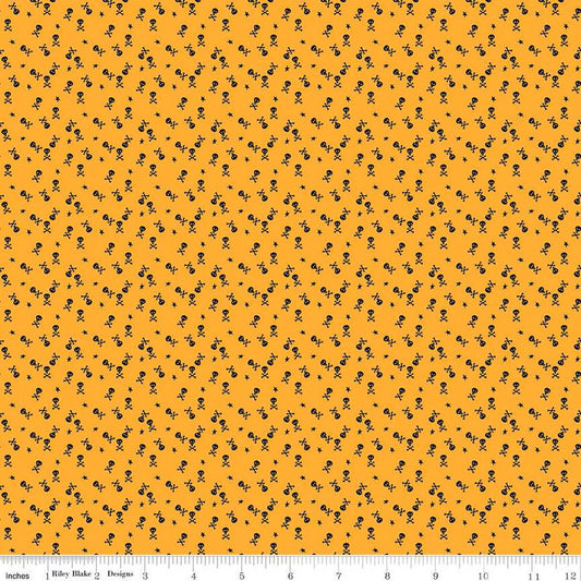 Beggar's Night Skulls Gold- Riley Blake Designs - Cotton Fabric by the yard - C14508-GOLD - Halloween Fabric
