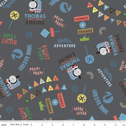 Thomas & Friends Sodor Railway Words Charcoal - Riley Blake Designs - Cotton Fabric by the yard - C15081-CHARCOAL