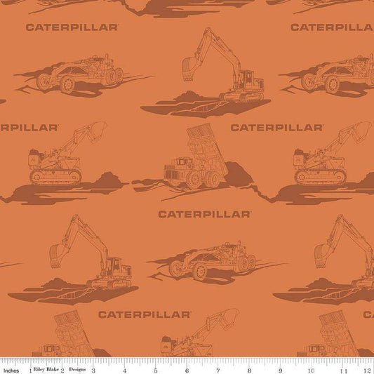Vintage Caterpillar® Main Orange C13840-ORANGE - Riley Blake Designs - CAT Machinery - Quilting Cotton Fabric