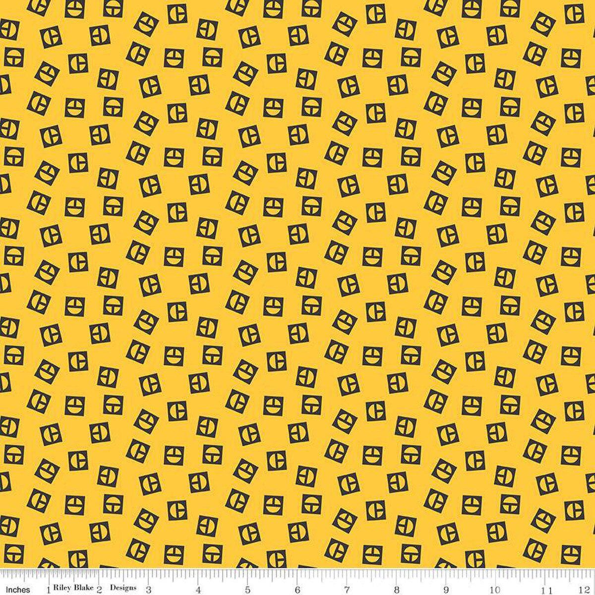 Vintage Caterpillar® Vintage Logo Toss Yellow C13843-YELLOW - Riley Blake Designs - CAT Machinery - Quilting Cotton Fabric