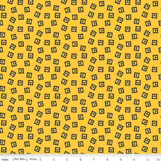 Vintage Caterpillar® Vintage Logo Toss Yellow C13843-YELLOW - Riley Blake Designs - CAT Machinery - Quilting Cotton Fabric