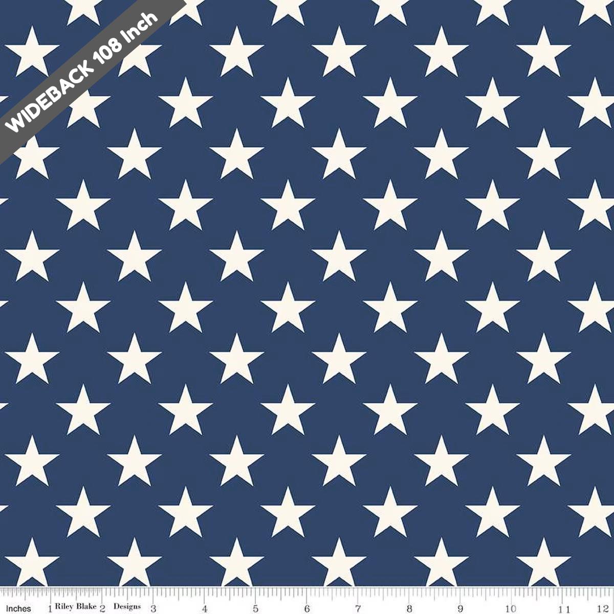 Wide Back Freedom Garden Stars Blue WB15629-BLUE - Black Riley Blake 107/108" Wide Quilting Cotton Fabric