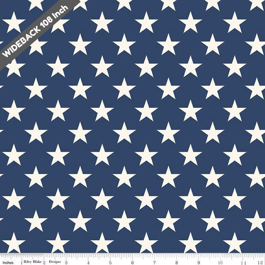 Wide Back Freedom Garden Stars Blue WB15629-BLUE - Black Riley Blake 107/108" Wide Quilting Cotton Fabric