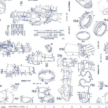 Outer Space by NASA Spacesuit Patent White - Riley Blake Designs - Cotton Fabric by the yard - C15485-WHITE
