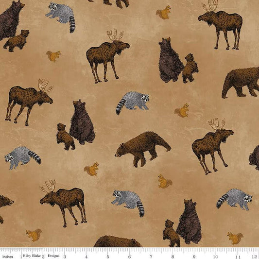 Pine Grove Animal Toss Tan - C15931-TAN- Riley Blake Designs - Outdoor Fabric - Cotton Fabric by the yard