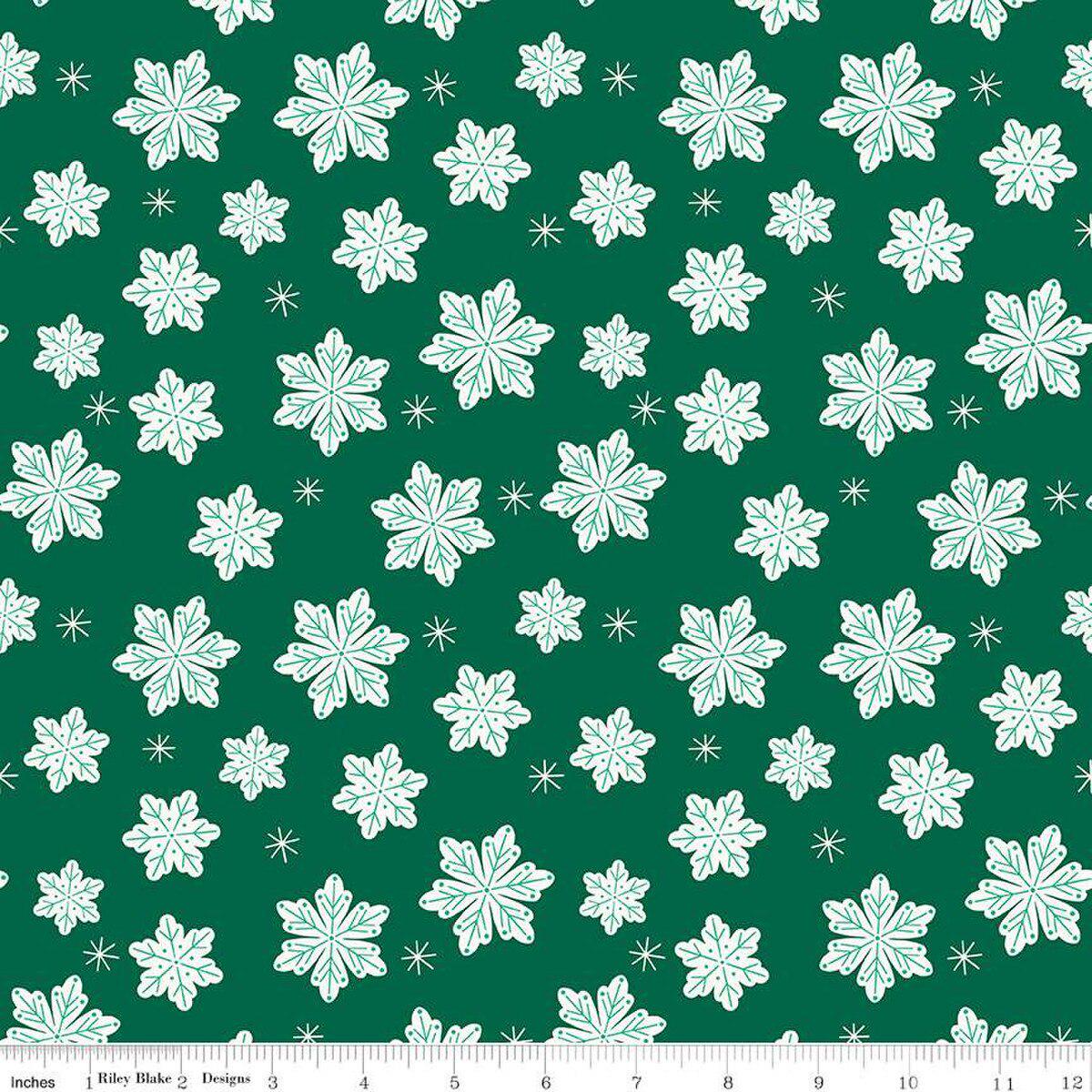 Flannel Snowflakes Green - Riley Blake Designs - Ice Snow Flakes Snowy Winter - FLANNEL Cotton Fabric - F16524-GREEN