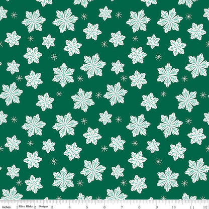 Flannel Snowflakes Green - Riley Blake Designs - Ice Snow Flakes Snowy Winter - FLANNEL Cotton Fabric - F16524-GREEN