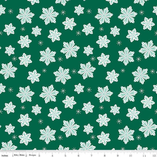 Flannel Snowflakes Green - Riley Blake Designs - Ice Snow Flakes Snowy Winter - FLANNEL Cotton Fabric - F16524-GREEN