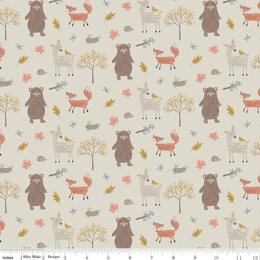 Flannel Woodland Creatures Taupe - Riley Blake Designs - Outdoor - FLANNEL Cotton Fabric - F16023-TAUPE