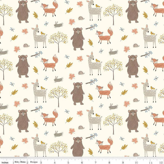Flannel Woodland Creatures Cream - Riley Blake Designs - Outdoor - FLANNEL Cotton Fabric - F16023-CREAM