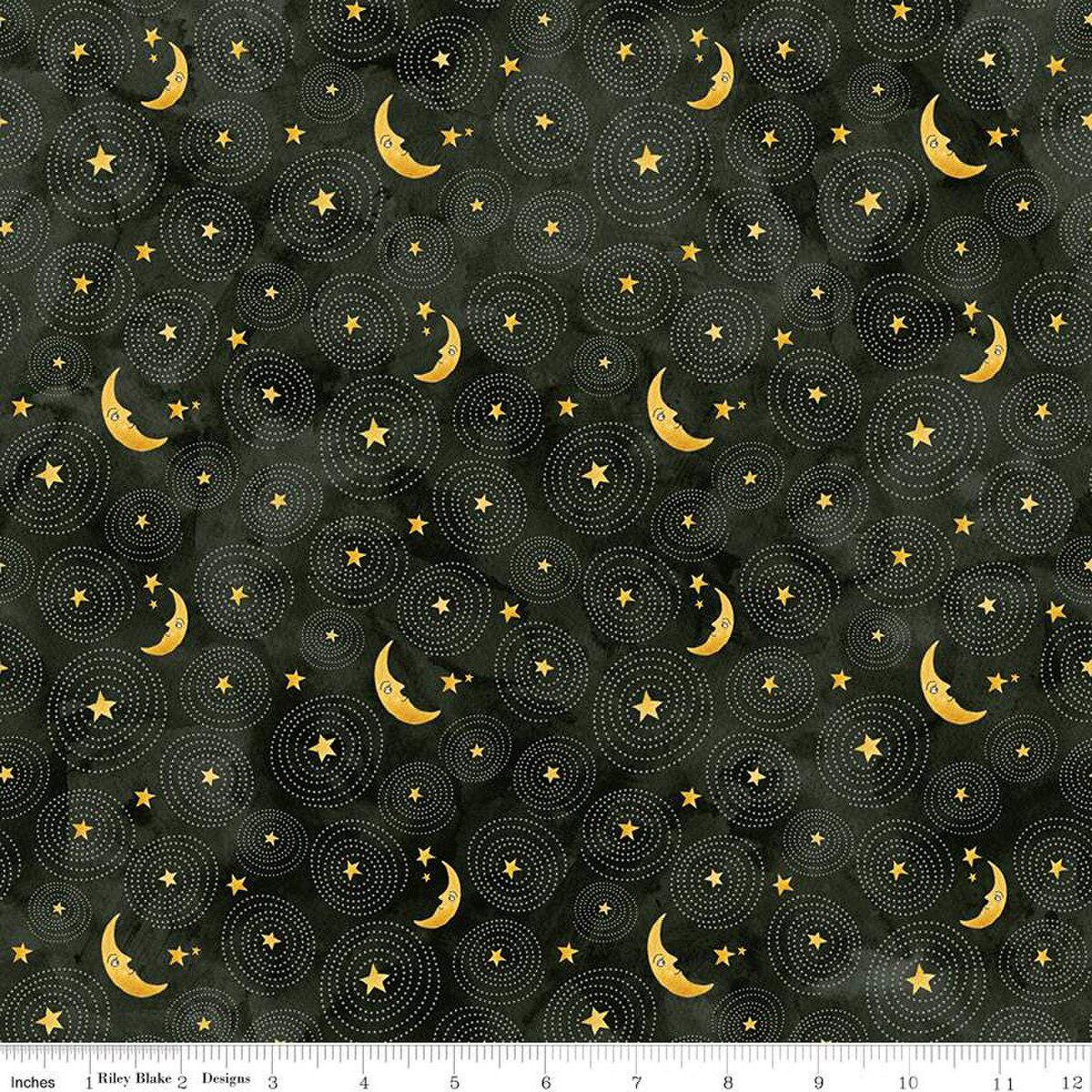 Ghoul Friends Stars and Moon Black - C16054-BLACK - Riley Blake Designs - Halloween Fabric - Cotton Fabric by the yard