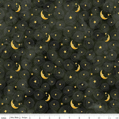 Ghoul Friends Stars and Moon Black - C16054-BLACK - Riley Blake Designs - Halloween Fabric - Cotton Fabric by the yard