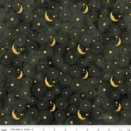Ghoul Friends Stars and Moon Black - C16054-BLACK - Riley Blake Designs - Halloween Fabric - Cotton Fabric by the yard