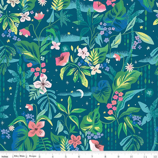 Forever Neverland Tropical Floral Night - C15903-NIGHT - Riley Blake Designs - Flowers Leaves Blossoms Tropic - Cotton Fabric by the yard