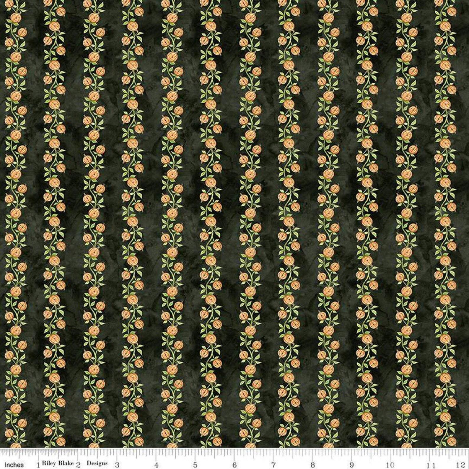 Ghoul Friends Black Pumpkin Vine - C16053-BLACK - Riley Blake Designs - Halloween Fabric - Cotton Fabric by the yard