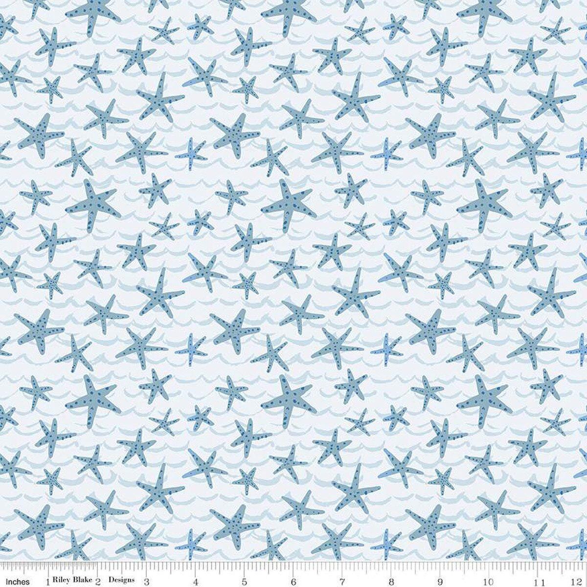 Ocean Oasis Starfish Mist - Riley Blake Designs - starfish on waves - Cotton Fabric - C15993-MIST