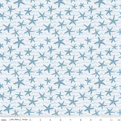 Ocean Oasis Starfish Mist - Riley Blake Designs - starfish on waves - Cotton Fabric - C15993-MIST