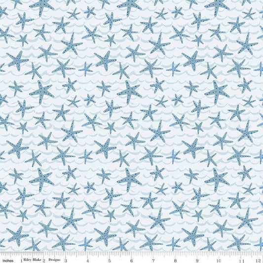 Ocean Oasis Starfish Mist - Riley Blake Designs - starfish on waves - Cotton Fabric - C15993-MIST