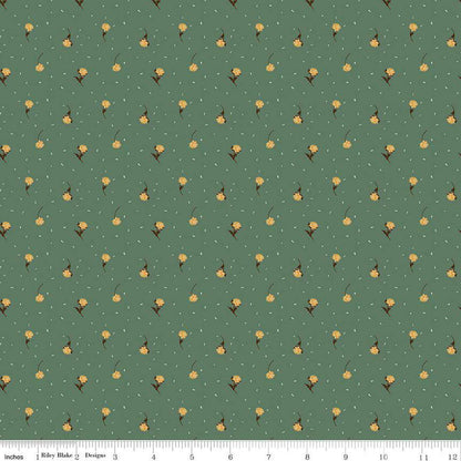 The Awe of Autumn Flower Toss Pine - C16196-PINE - Riley Blake Designs - Fall Fabric - Cotton Fabric by the yard