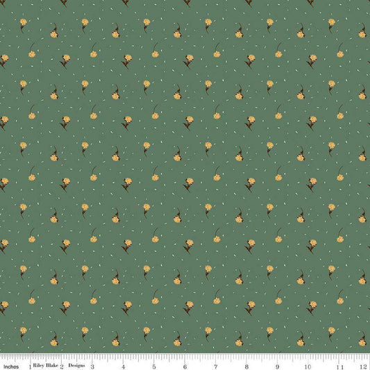 The Awe of Autumn Flower Toss Pine - C16196-PINE - Riley Blake Designs - Fall Fabric - Cotton Fabric by the yard