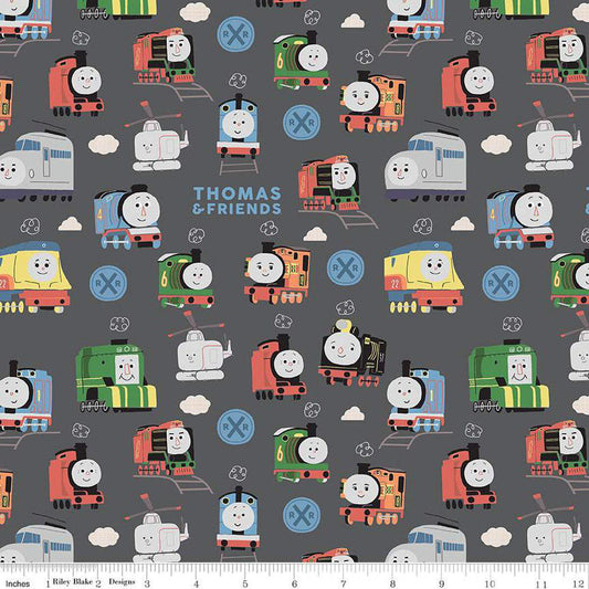 Thomas & Friends™ Sodor Railway Main Charcoal - Riley Blake Designs - Cotton Fabric by the yard - C15080-CHARCOAL