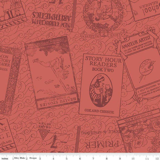 Old School Bookworm Red - Riley Blake Designs - Cotton Fabric by the yard - C14958-RED