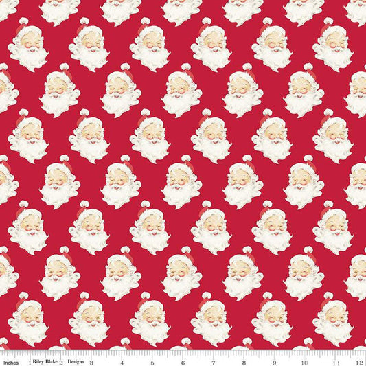 Merry Little Christmas Santa Heads Red - Riley Blake Designs - Cotton Fabric by the yard - C14842-RED -Christmas Fabric