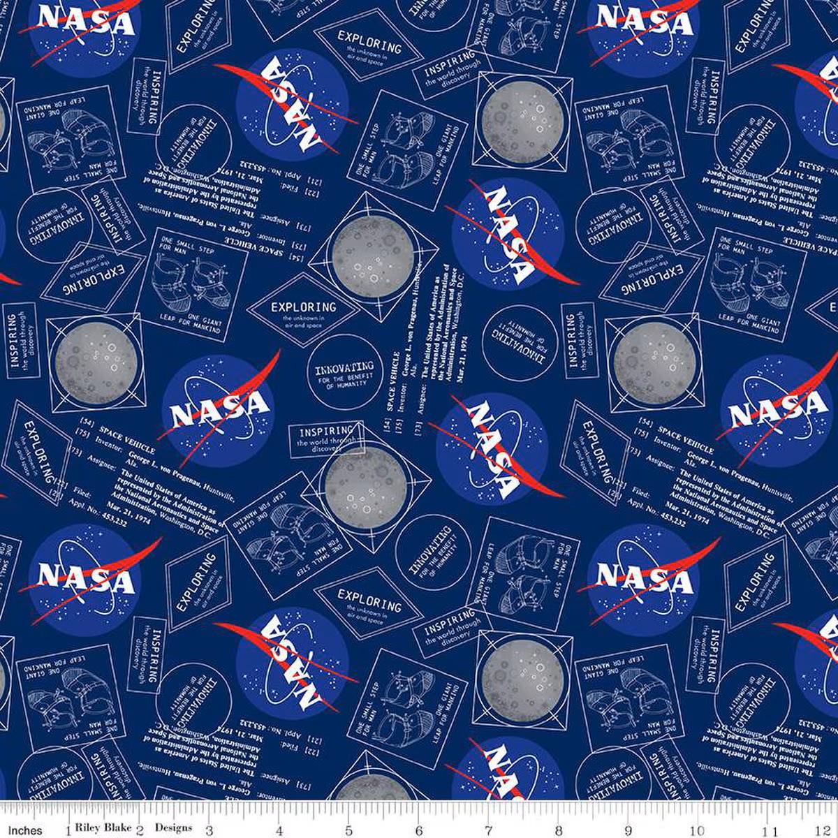 Outer Space by NASA Moon Boots Navy - Riley Blake Designs - Cotton Fabric by the yard - C15481-NAVY
