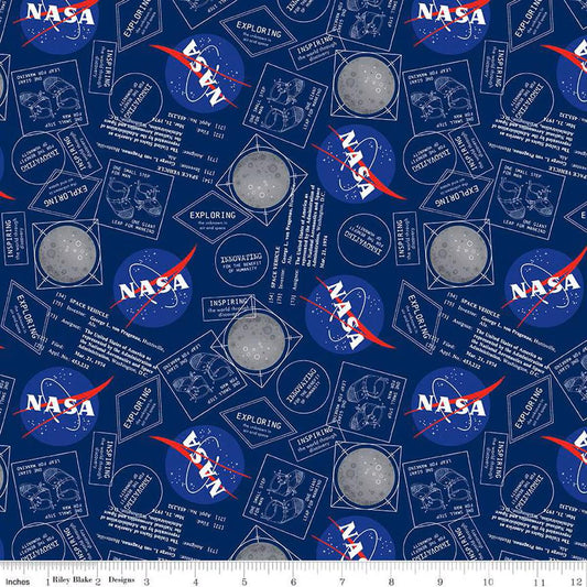 Outer Space by NASA Moon Boots Navy - Riley Blake Designs - Cotton Fabric by the yard - C15481-NAVY