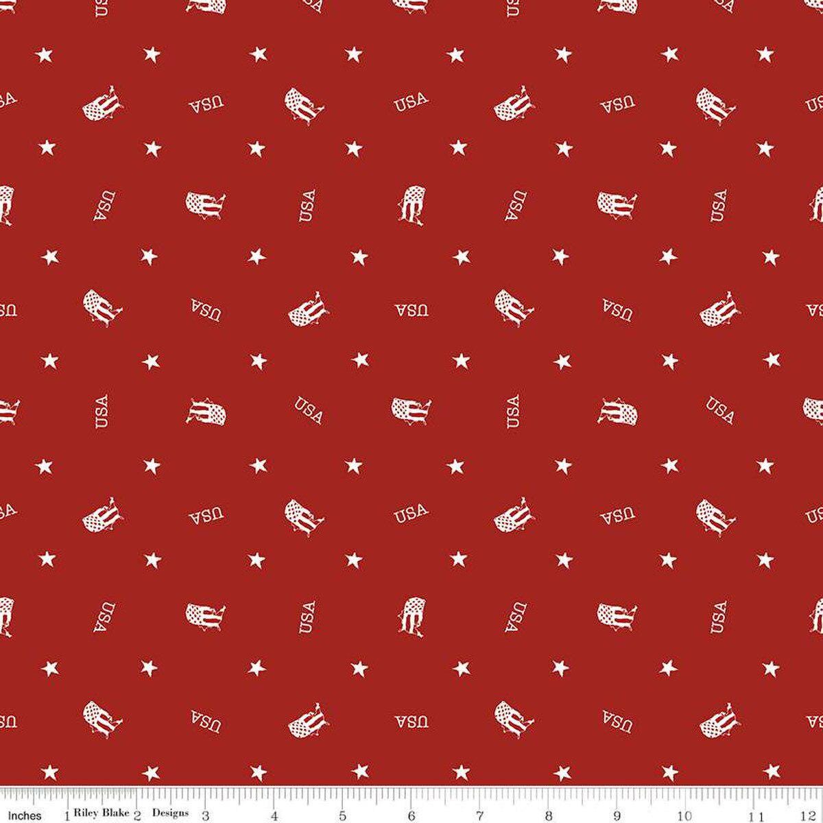 Letters From Home Toss Red - Riley Blake Designs - Stars USA America Patriotic - Quilting Cotton Fabric - C15614-RED