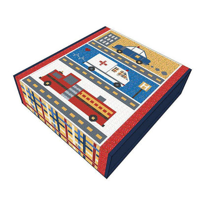 Save the Day Boxed Kit includes pattern and fabric for quilt top and binding. Backing not included. KT-15460