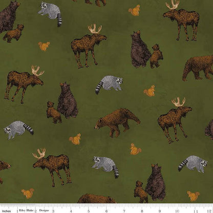 Pine Grove Animal Toss Green - C15931-GREEN - Riley Blake Designs - Outdoor Fabric - Cotton Fabric by the yard
