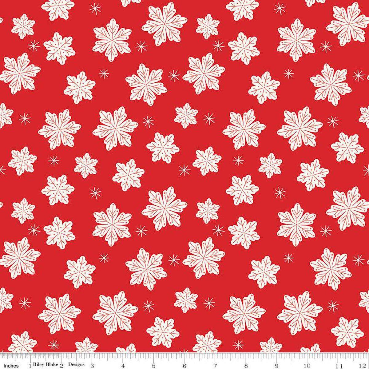 Flannel Snowflakes Red - Riley Blake Designs - Ice Snow Flakes Snowy Winter - FLANNEL Cotton Fabric - F16524-RED