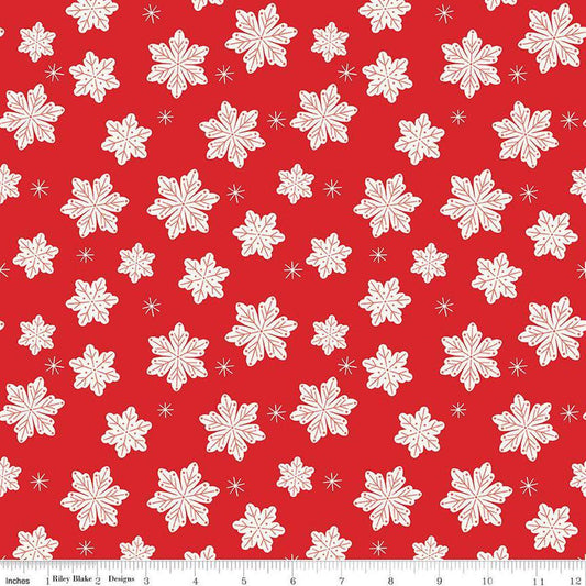 Flannel Snowflakes Red - Riley Blake Designs - Ice Snow Flakes Snowy Winter - FLANNEL Cotton Fabric - F16524-RED