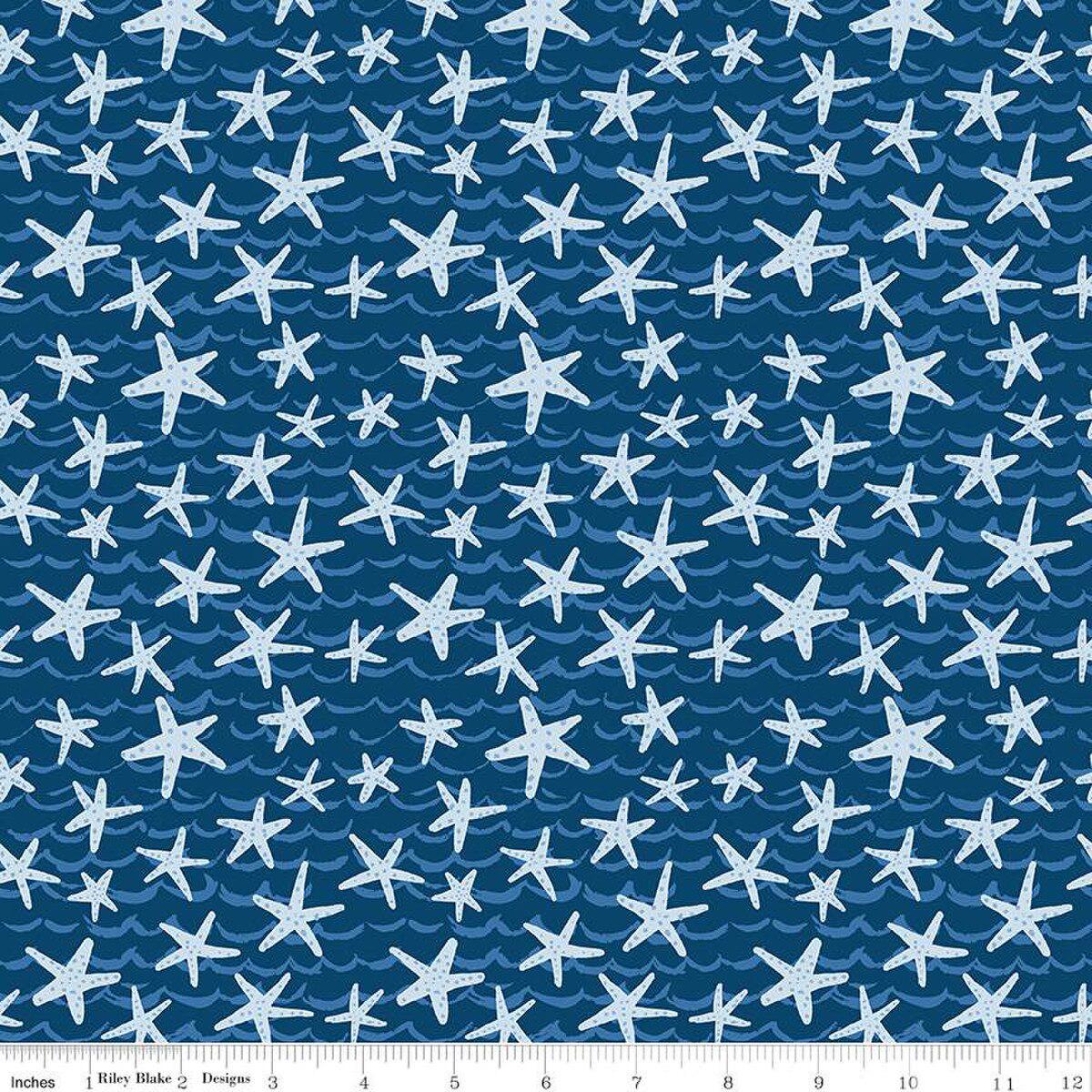 Ocean Oasis Starfish Night - Riley Blake Designs - starfish on waves - Cotton Fabric - C15993-Night