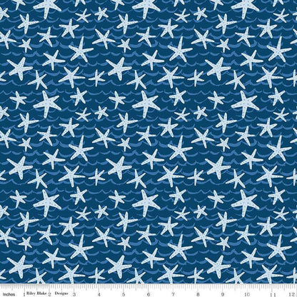 Ocean Oasis Starfish Night - Riley Blake Designs - starfish on waves - Cotton Fabric - C15993-Night