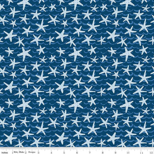 Ocean Oasis Starfish Night - Riley Blake Designs - starfish on waves - Cotton Fabric - C15993-Night