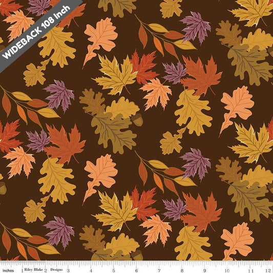 Wide Back The Awe of Autumn Leaves Brown - WB16199-BROWN - Black Riley Blake 107/108" Wide Quilting Cotton Fabric