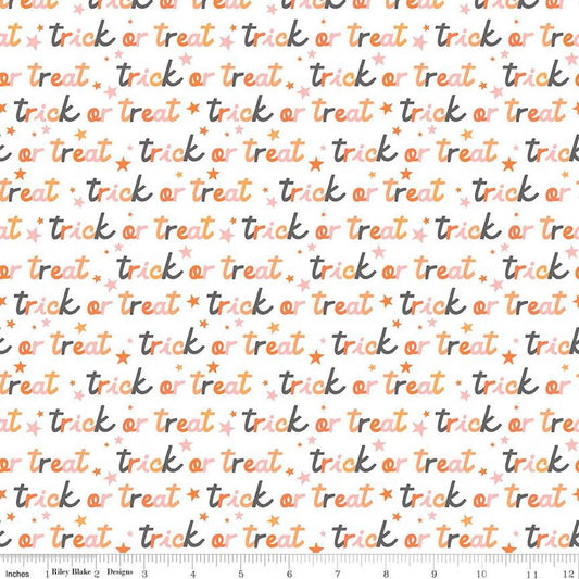Hey Pumpkin Trick or Treat White - Riley Blake Designs - Cotton Fabric by the yard - C16034-WHITE - Halloween Fabric