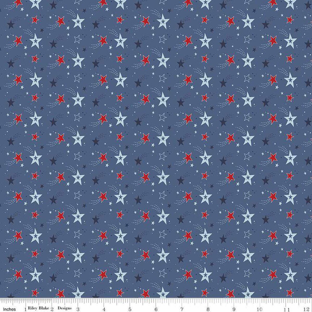 Stars and Stripes Forever Shooting Stars Blue - Riley Blake Designs - Quilting Cotton Fabric - C15712-BLUE