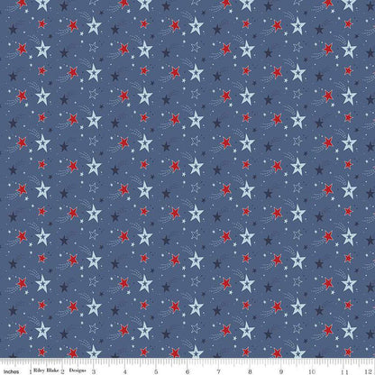 Stars and Stripes Forever Shooting Stars Blue - Riley Blake Designs - Quilting Cotton Fabric - C15712-BLUE